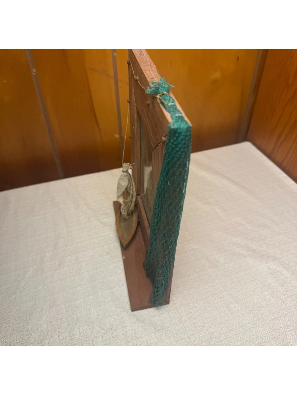 Vintage Nautical Wooden 4x6 Picture Frame With Sailboat & Fishing Net Accent